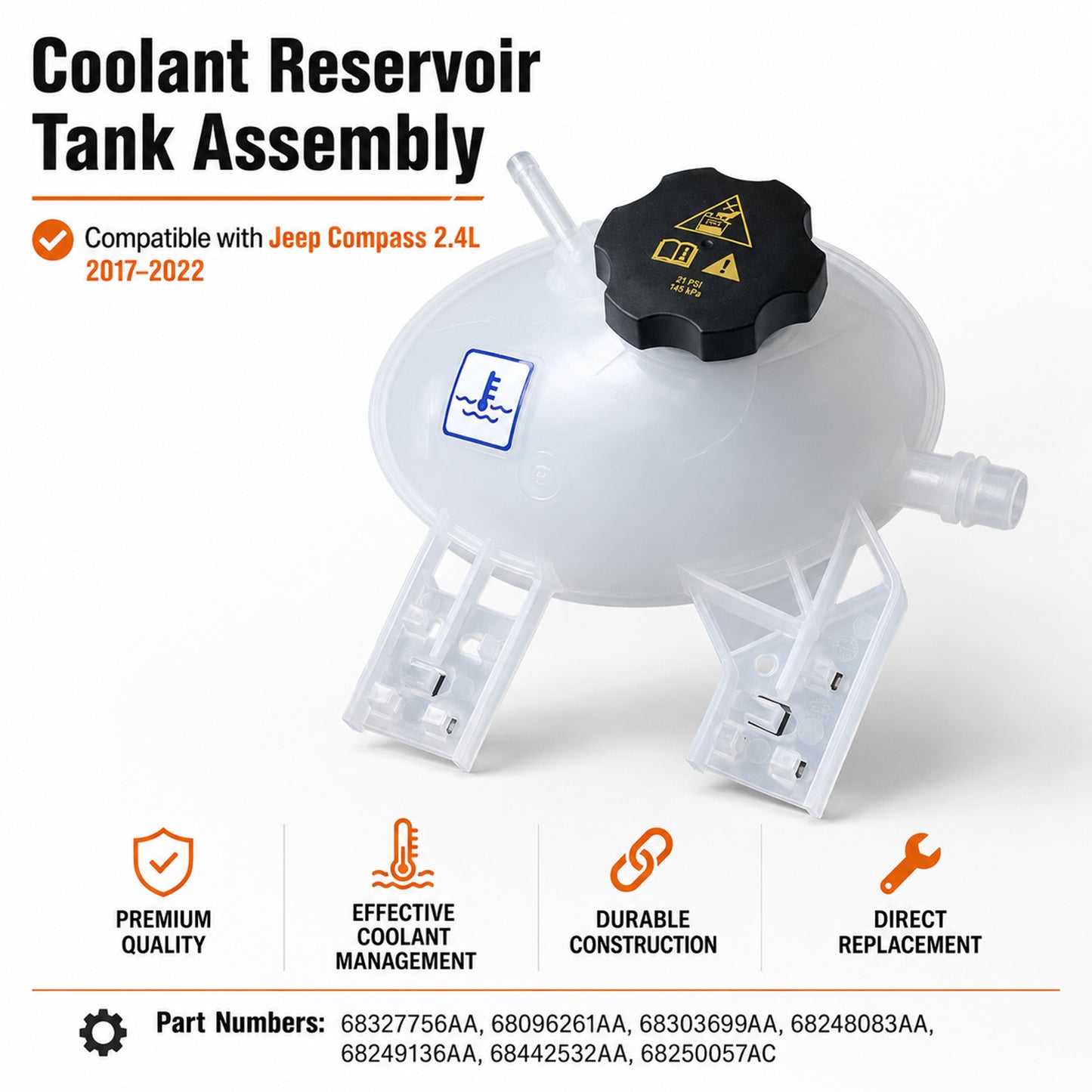 ETL INDUSTRIES Coolant Reservoir for Jeep Renegade Fiat 500X – Replaces 603-841, 2015-2018