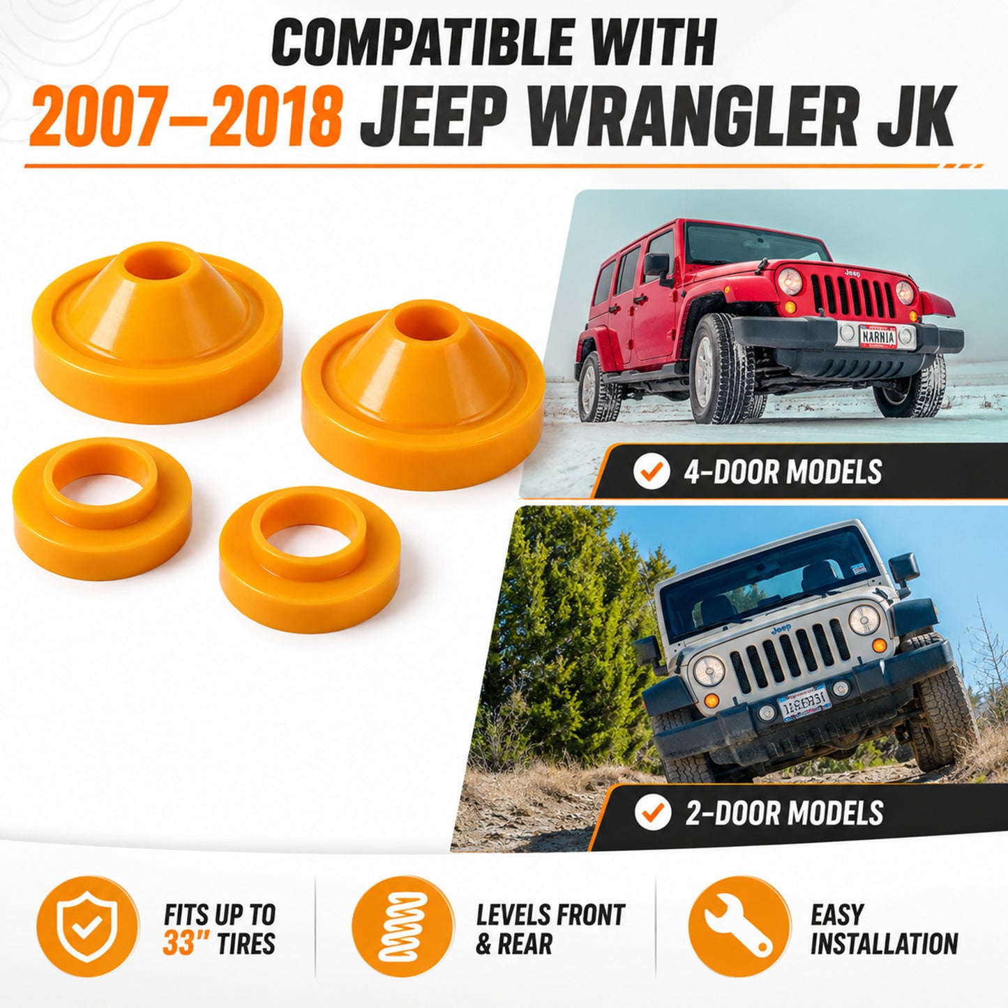 ETL INDUSTRIES 3/4" Lift Kit for Jeep JK 2007-2018 – 4Pcs Spacer Leveling Kit, Front & Rear