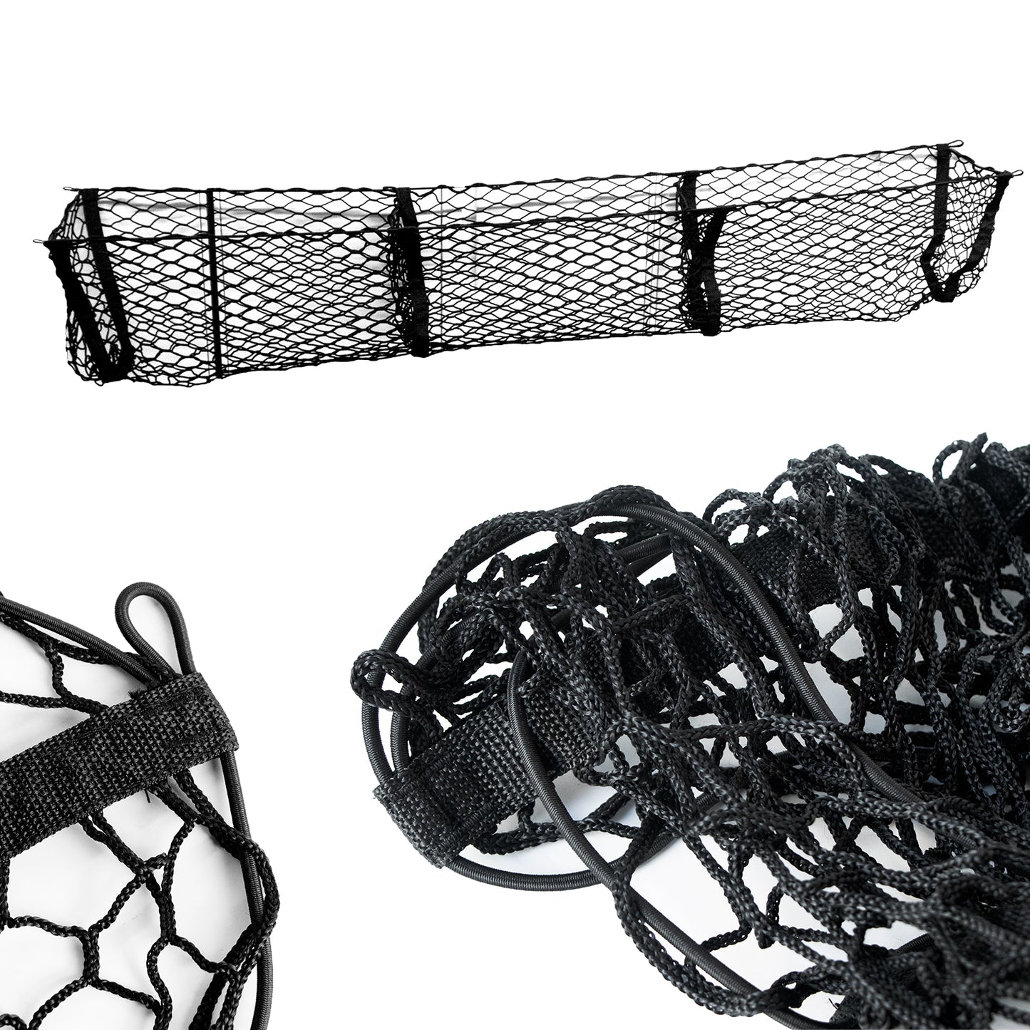 ETL INDUSTRIES 59 Inch Cargo Net Trunk Organizer for Pickup Trucks – Heavy Duty Mesh Storage Net with 3 Pockets, Universal Fit for Ford Dodge GMC Chevy Toyota Nissan Honda