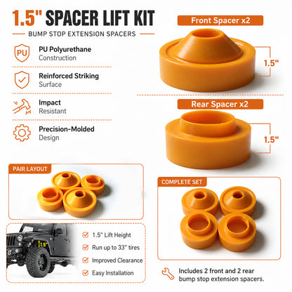 ETL INDUSTRIES 1.5" Lift Kit for Jeep JK 2007-2018 – 4Pcs Spacer Leveling Kit, Front & Rear