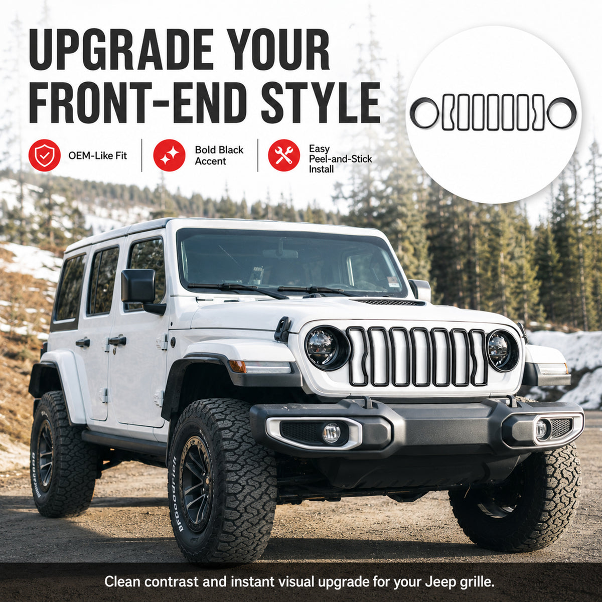 9PCS Grille Inserts for 2024-2026 Jeep Wrangler JL & Gladiator JT – Headlight Cover & Grille Trim Kit (NOT Sport/Sport S/Mojave)