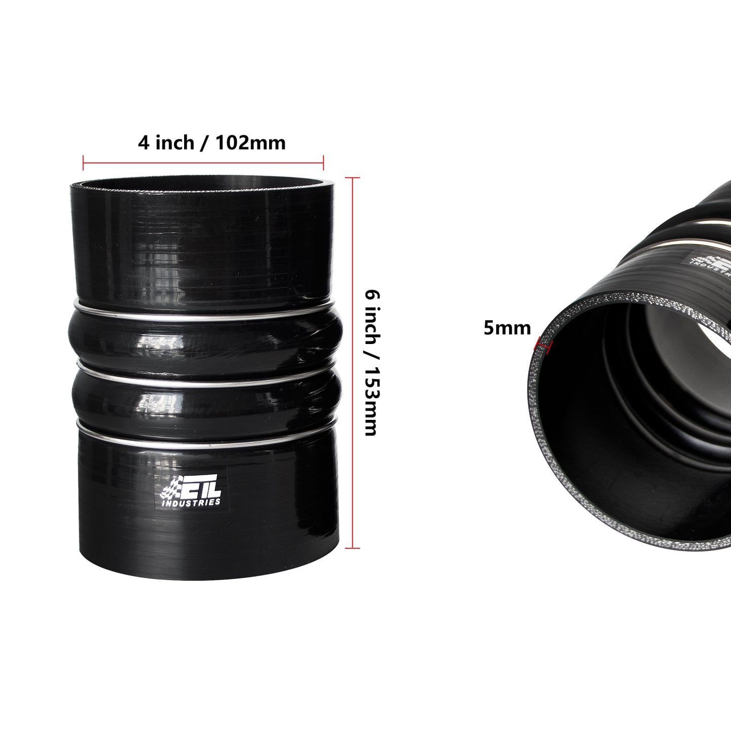 ETL INDUSTRIES 2PCS Silicone CAC Charge Air Cooler Hump Hose Boot Set 3IH ID, 6IH Length 4-Ply Reinforced Universal Silicone Cac Hose with Stainless Steel Clamp