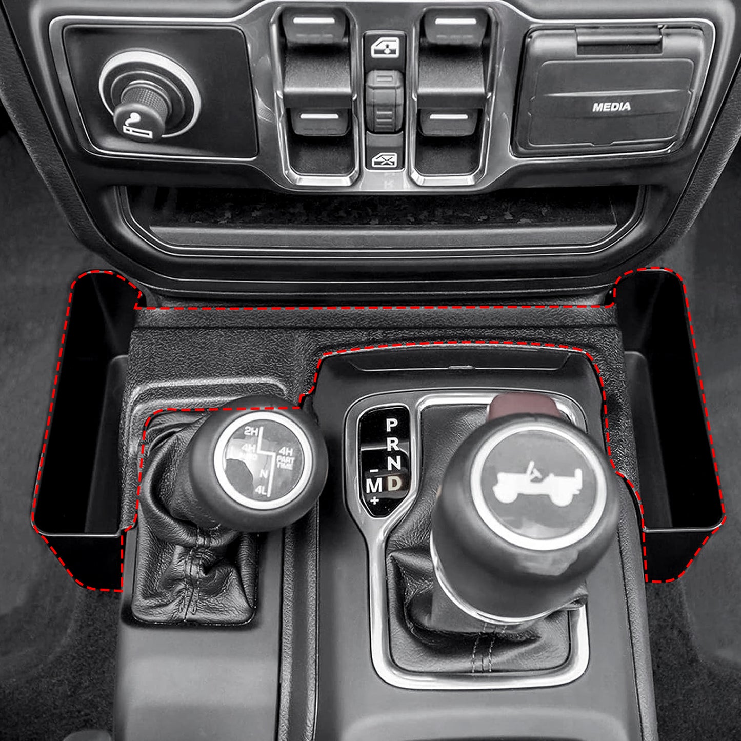 ETL INDUSTRIES 4PCS Center Console Organizer Storage Box for 2024 2025 Jeep Wrangler JL JLU 4XE and Gladiator JT, Gear Shift Console Tray Organizer, Hanging Armrest Storage Box, Co-Pilot Organizer