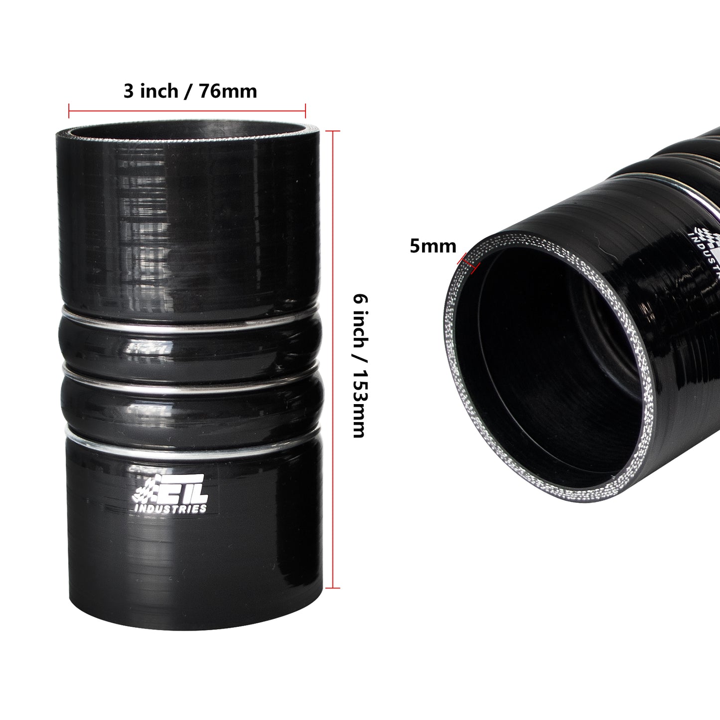 ETL INDUSTRIES 3IH X 6IH Silicone CAC Charge Air Cooler Hump Hose Boot Set, 4-Ply Reinforced Universal Silicone Cac Hose with Stainless Steel Clamp
