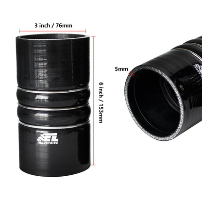 ETL INDUSTRIES 3IH X 6IH Silicone CAC Charge Air Cooler Hump Hose Boot Set, 4-Ply Reinforced Universal Silicone Cac Hose with Stainless Steel Clamp