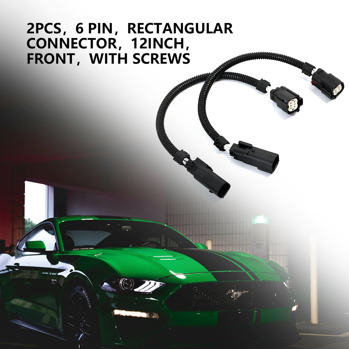 ETL INDUSTRIES 2Pcs 12IH 6 Pin O2 Oxygen Sensor Extension Harness Wires for Ford Mustang GT 5.0L V8 and 3.7L V6 2015-2017 Rectangular Connector Front with Screws