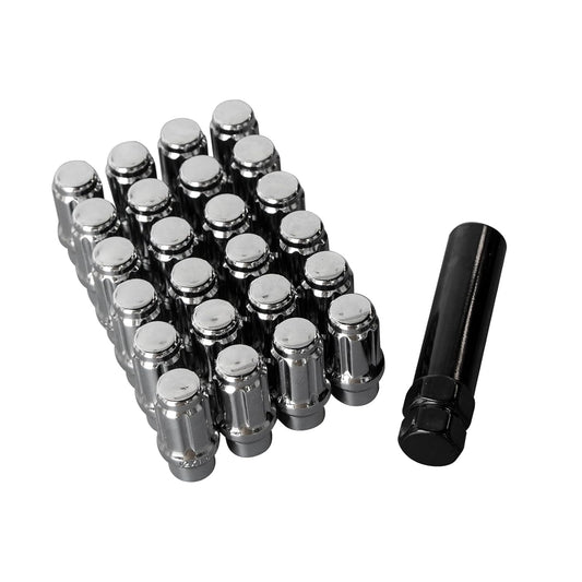 ETL INDUSTRIES M12x1.5 Spline Lug Nuts for Toyota Tacoma 4Runner – 24 Pcs Extended Closed End, Silver, with Socket Key