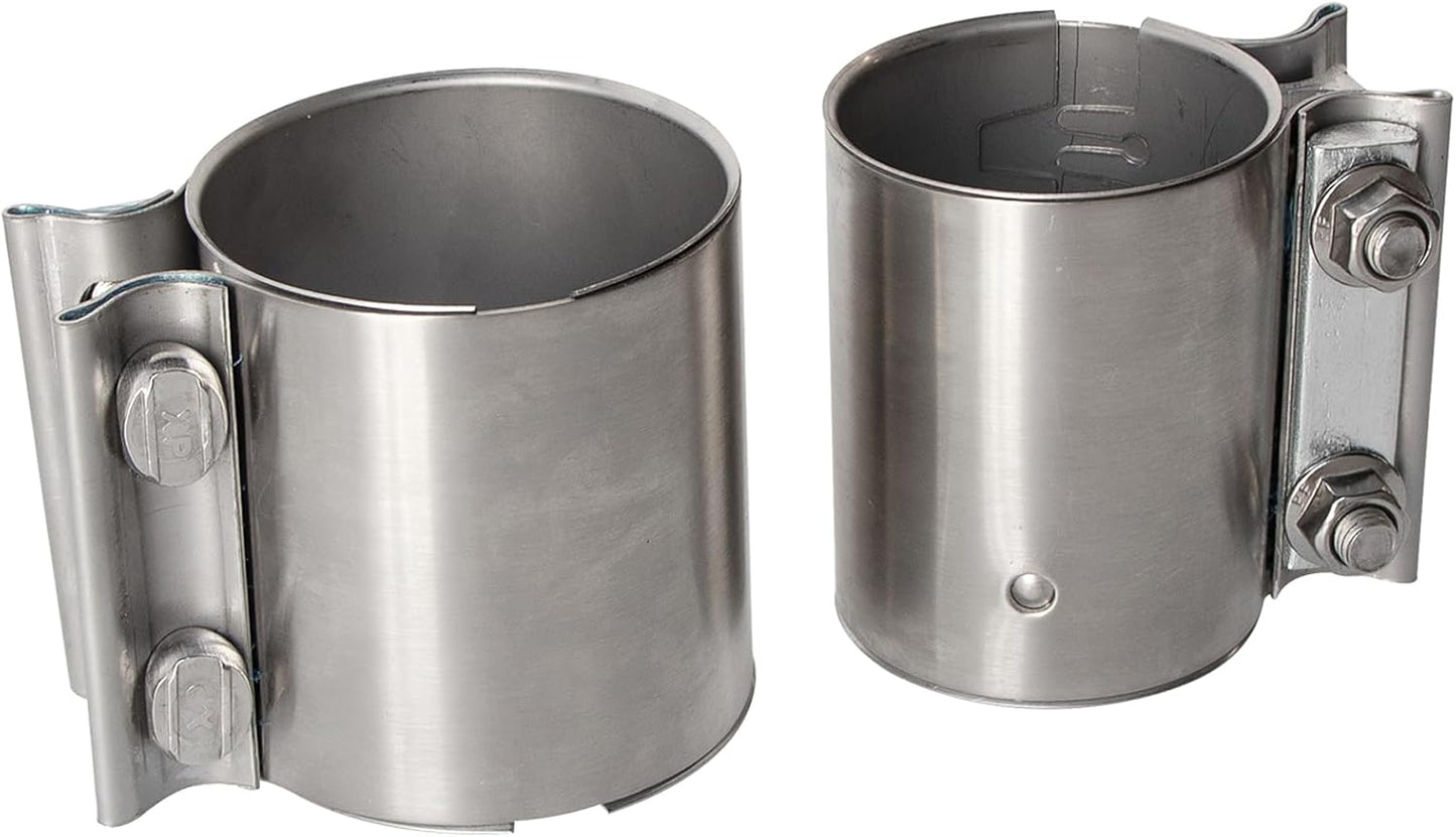 ETL INDUSTRIES 2.5 Inch Exhaust Clamp, Butt Joint Clamp Sleeve Coupler 304 Stainless Steel, 2 Pcs