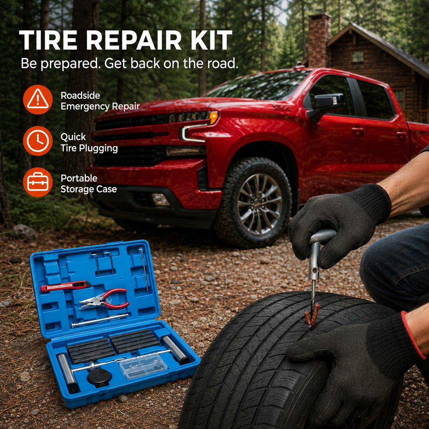 ETL INDUSTRIES 68Pcs Tire Plug Repair Kit – Heavy Duty Flat Tyre Fix Tool Set for Car Truck ATV, with Storage Case