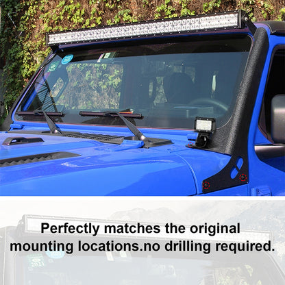 ETL Industries 52” Light Bar Windshield Frame A-Pillar Light Pods Mounting Bracket for 2018-2024 Jeep Wrangler JL JLU Gladiator JT