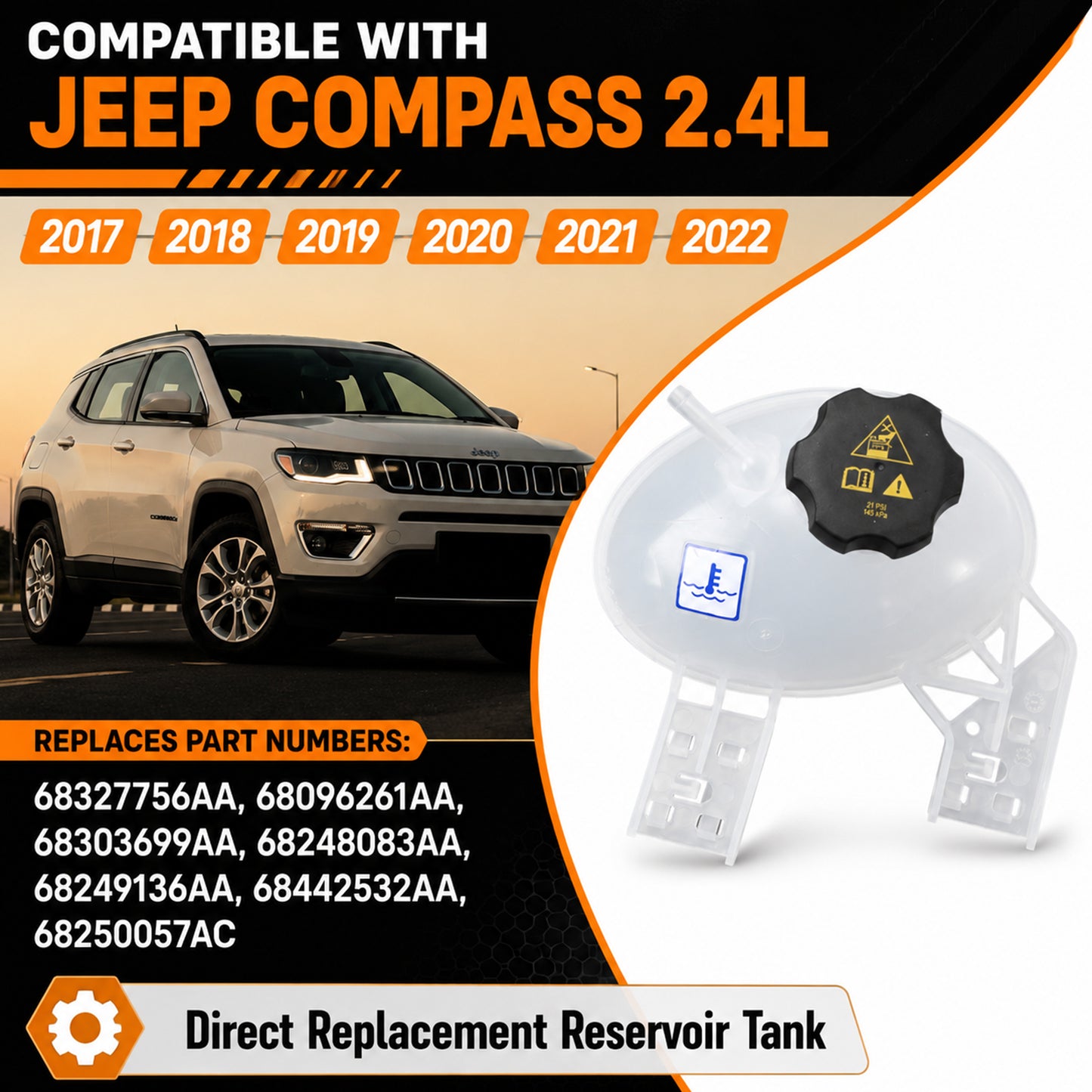 ETL INDUSTRIES Coolant Reservoir for Jeep Renegade Fiat 500X – Replaces 603-841, 2015-2018