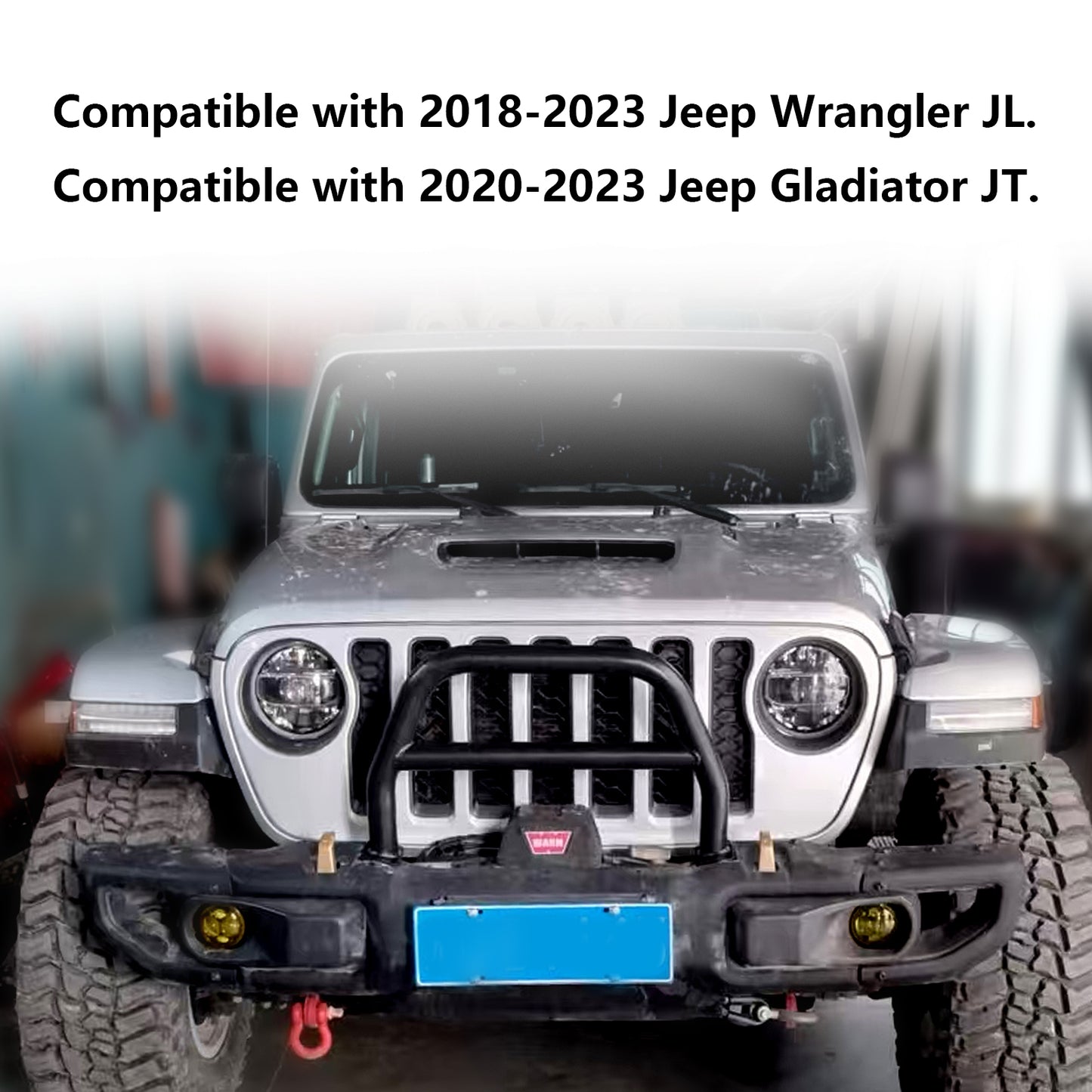 ETL INDUSTRIES Front Steel Brush Guard Fits 2019-2023 for Jeep Gladiator JT & 2018-2023 for Jeep Wrangler JL JLU Rubicon Bumper Steel Bar Grille Brush Guard (high)