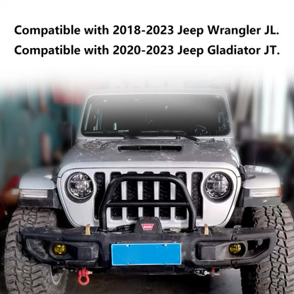 ETL INDUSTRIES Front Steel Brush Guard Fits 2019-2023 for Jeep Gladiator JT & 2018-2023 for Jeep Wrangler JL JLU Rubicon Bumper Steel Bar Grille Brush Guard (high)