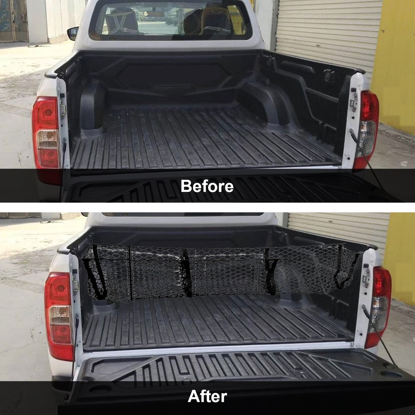 ETL INDUSTRIES 59 Inch Cargo Net Trunk Organizer for Pickup Trucks – Heavy Duty Mesh Storage Net with 3 Pockets, Universal Fit for Ford Dodge GMC Chevy Toyota Nissan Honda