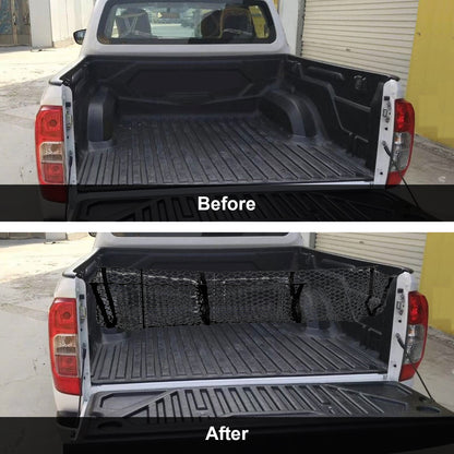 ETL INDUSTRIES 59 Inch Cargo Net Trunk Organizer for Pickup Trucks – Heavy Duty Mesh Storage Net with 3 Pockets, Universal Fit for Ford Dodge GMC Chevy Toyota Nissan Honda