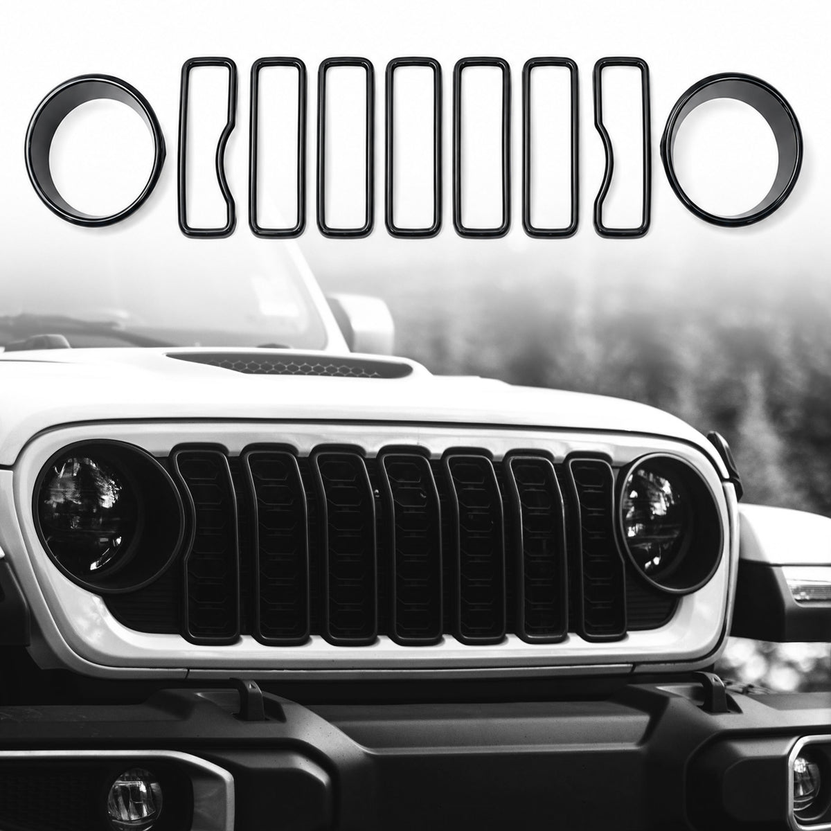 9PCS Grille Inserts for 2024-2026 Jeep Wrangler JL & Gladiator JT – Headlight Cover & Grille Trim Kit (NOT Sport/Sport S/Mojave)