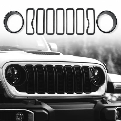 9PCS Grille Inserts for 2024-2026 Jeep Wrangler JL & Gladiator JT – Headlight Cover & Grille Trim Kit (NOT Sport/Sport S/Mojave)
