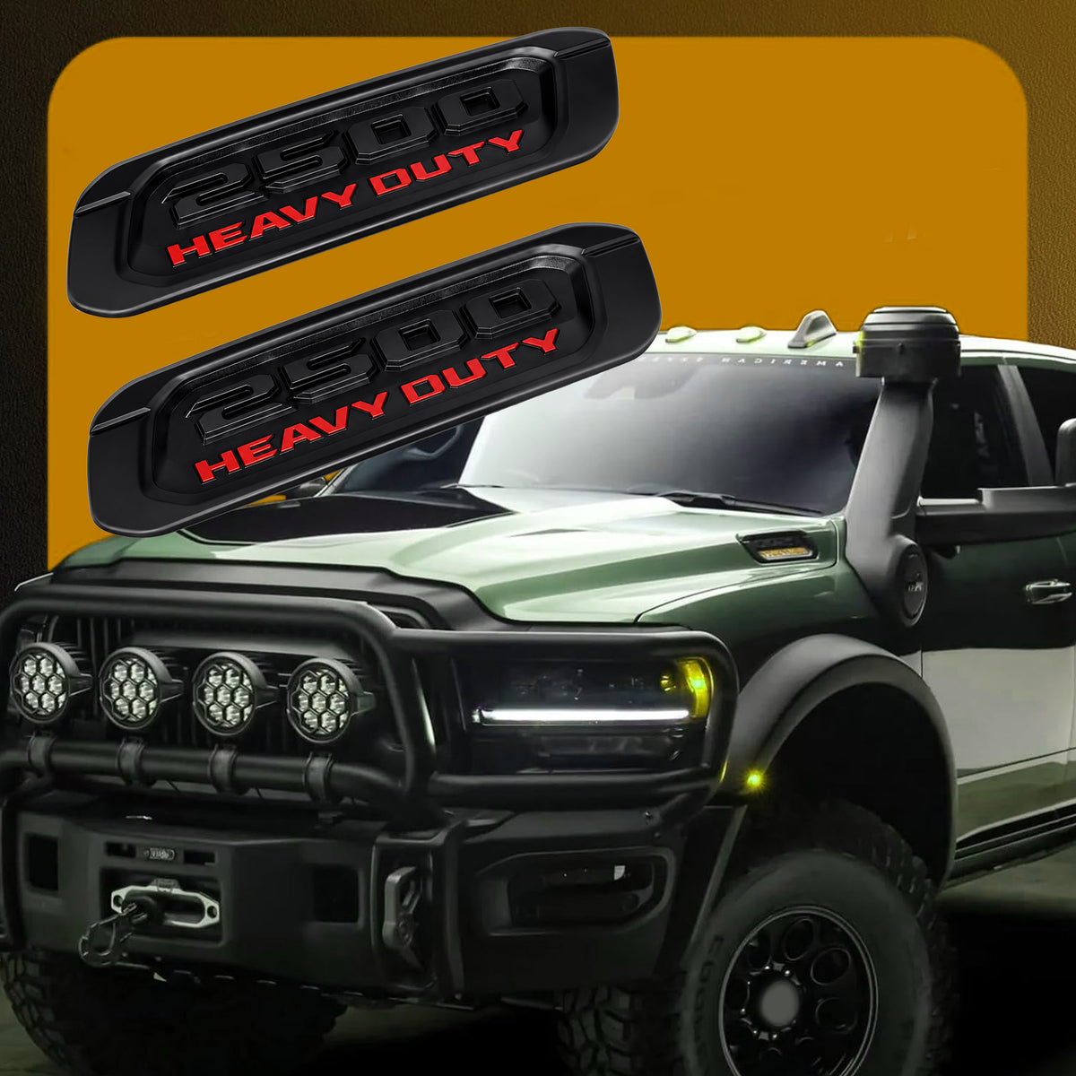 Hood Emblem Badge Replacement for Dodge Ram 2500 Heavy Duty 2019-2024 – Left & Right Pair, Black Bezel