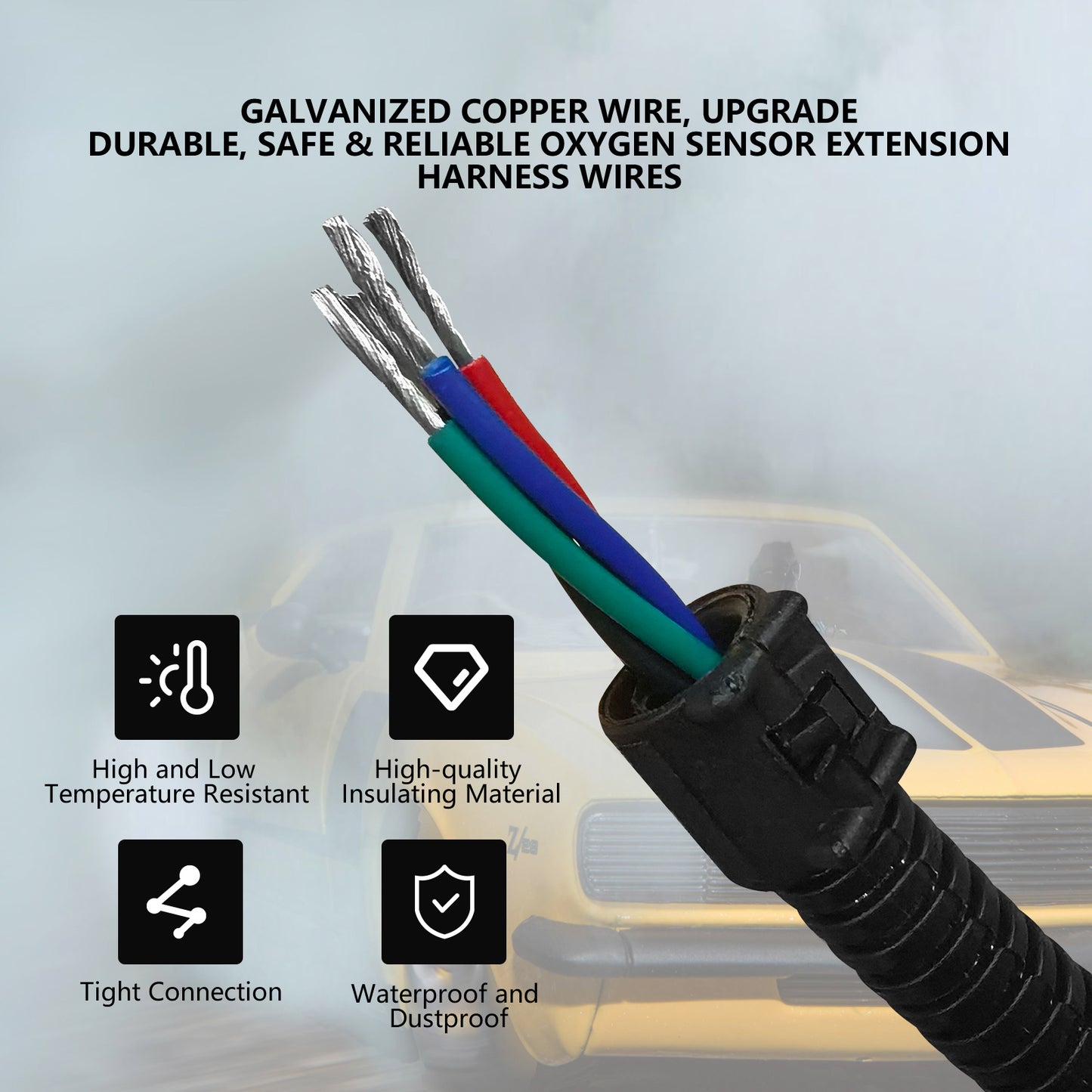 ETL INDUSTRIES 2Pcs 12IH 4 Pin Oxygen Sensor Extension Harness Wires for Chevy Camaro 6.2L 2016-2024 Manual Transmission Flat Connector, Black