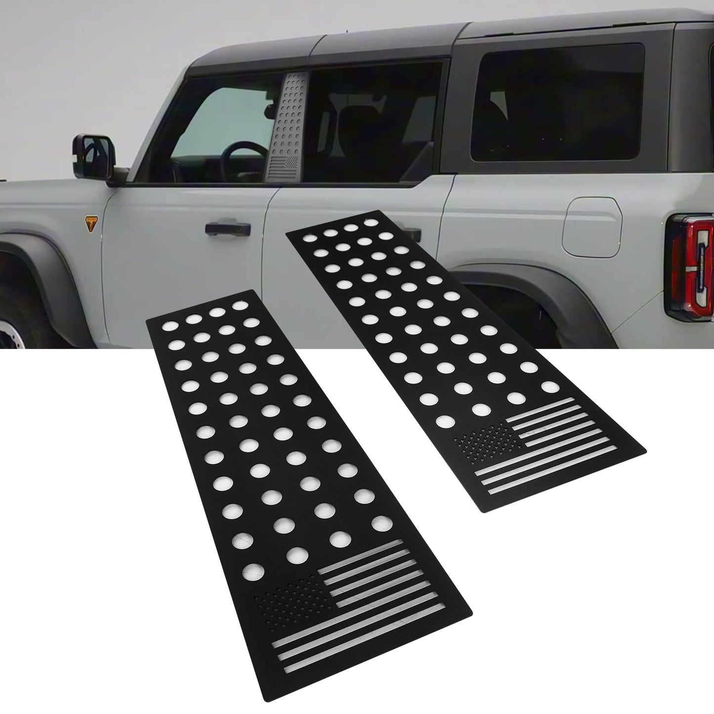 ETL INDUSTRIES American Flag Window Trim for Ford Bronco 2021-2025 4 Door – Aluminum Alloy Center Pillar Glass Panel Cover, Exterior Accessories