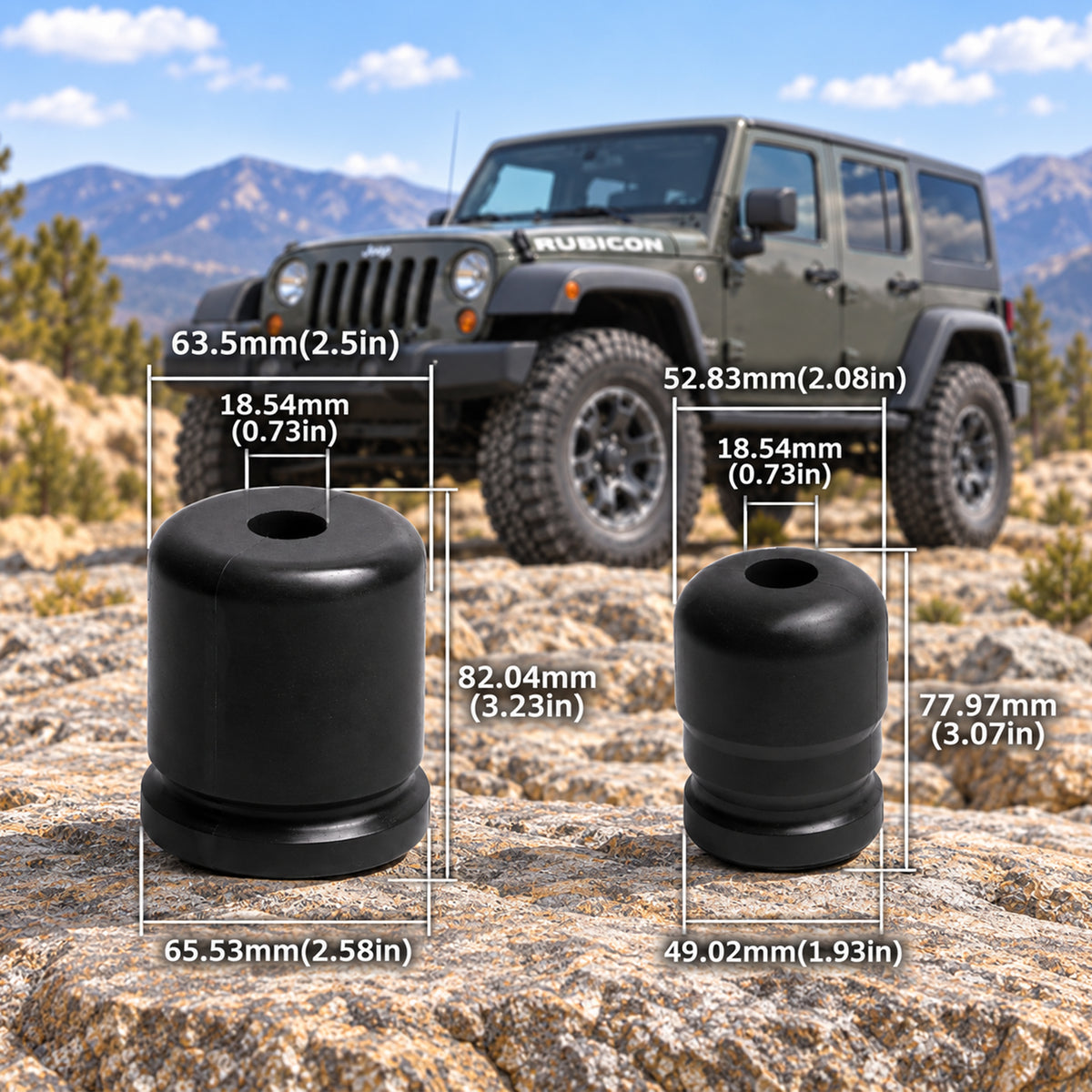 Bump Stop Kit for Jeep Wrangler JK/JKU 2007-2018 – 4PCS Polyurethane Front & Rear (Replaces 1-1303 & 1-1304)
