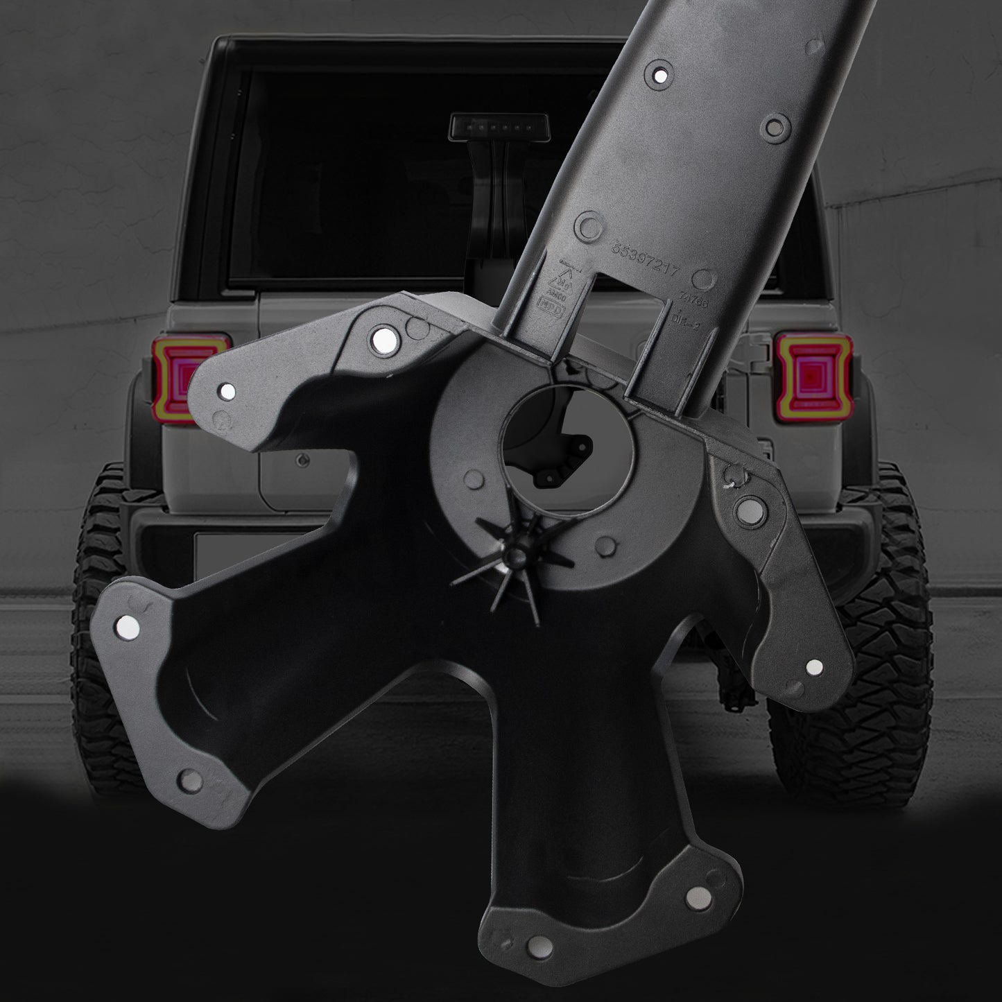 Spare Tire Holder Mounting Bracket Tire Carrier Rack with Screws ＆ Third Center High Mount Brake Light Assembly with Wiring Harness for Jeep Wrangler JK 2007-2018, Replaces # 68048581AA 55397217AJ