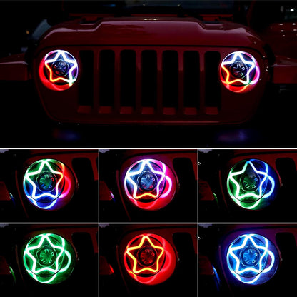 9 Inch Headlight RGB Halo Led Round with Amber Turn Signal,Star Shape Chasing Headlights Compatible with Gladiator JT 2018-2020 Wrangler JL JLU Sahara Rubicon
