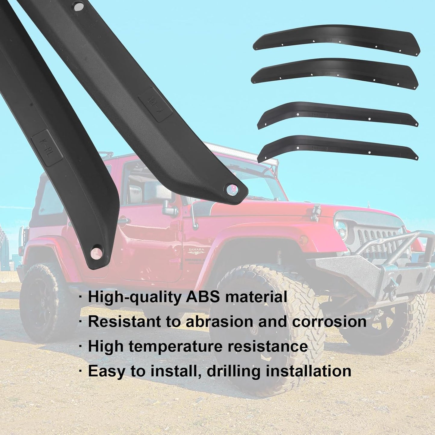 ETL INDUSTRIES Fender Flare Extensions for Jeep Wrangler JK JKU 2007-2018 – Factory Widened, Impact Resistant ABS Plastic (4Pcs Set)