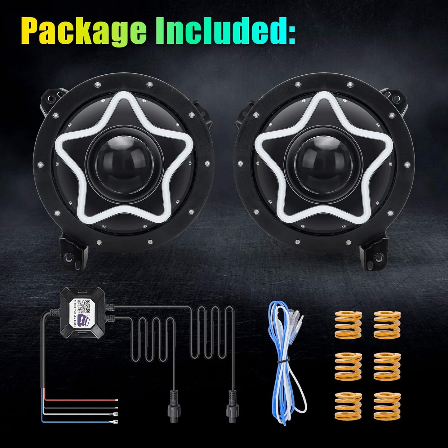 9 Inch Headlight RGB Halo Led Round with Amber Turn Signal,Star Shape Chasing Headlights Compatible with Gladiator JT 2018-2020 Wrangler JL JLU Sahara Rubicon