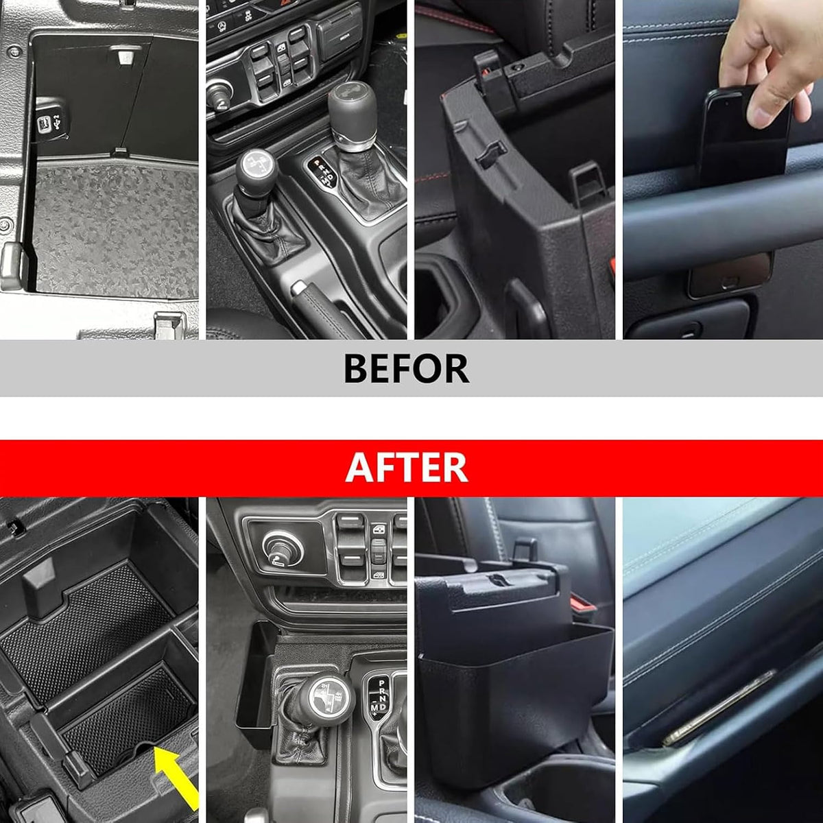4PCS Center Console Organizer Kit for Jeep Wrangler JL/JLU 2018–2023 & Gladiator JT 2020–2023