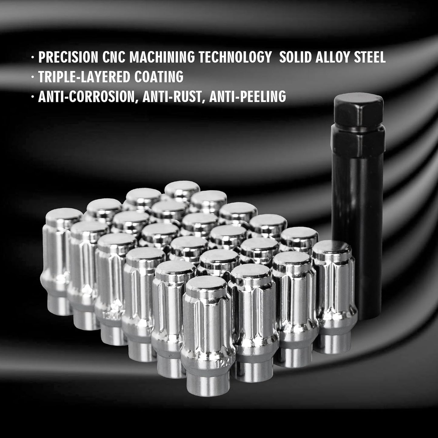 ETL INDUSTRIES M12x1.5 Spline Lug Nuts for Toyota Tacoma 4Runner – 24 Pcs Extended Closed End, 60° Cone, with Socket Key