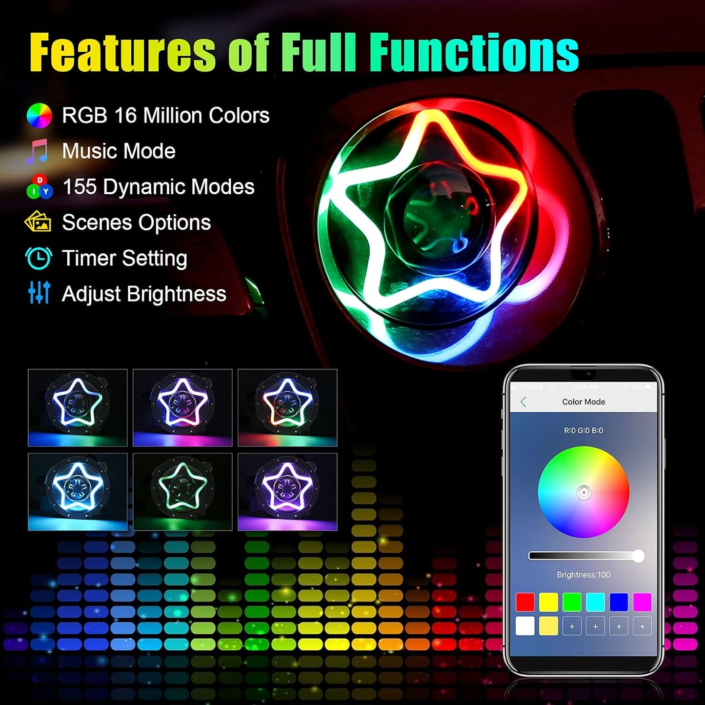 9 Inch Headlight RGB Halo Led Round with Amber Turn Signal,Star Shape Chasing Headlights Compatible with Gladiator JT 2018-2020 Wrangler JL JLU Sahara Rubicon