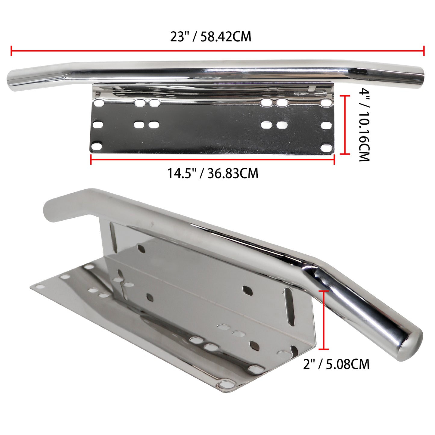 ETL INDUSTRIES Front License Plate Light Bar Mount Bracket Stainless Steel LED Lighting Bar Holder Universal Fit for Jeep Off-Road (Chrome)