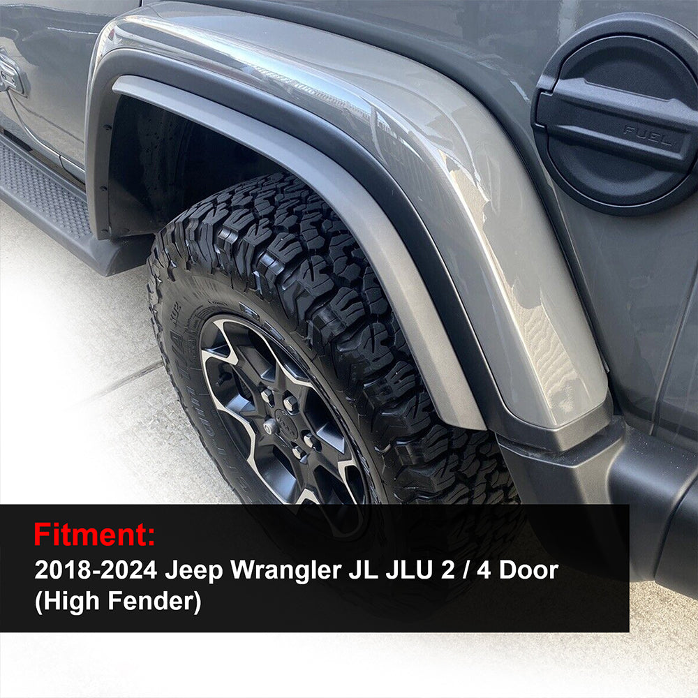 ETL INDUSTRIES Front & Rear Fender Flares Extensions Set Fits 2018-2024 for Jeep Wrangler JL JLU Unlimited Rubicon 2/4 Doors Wheel Fender Liner (Fit High Clearance Fender Flares)