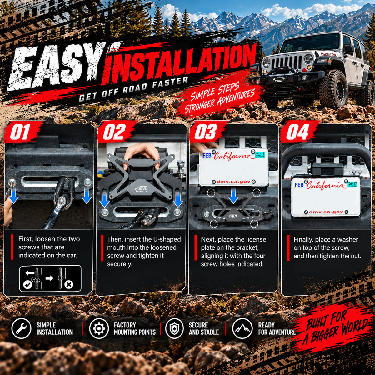 Universal Flip-Up License Plate Mount for 10" Hawse Fairlead – Heavy Duty Winch Bracket