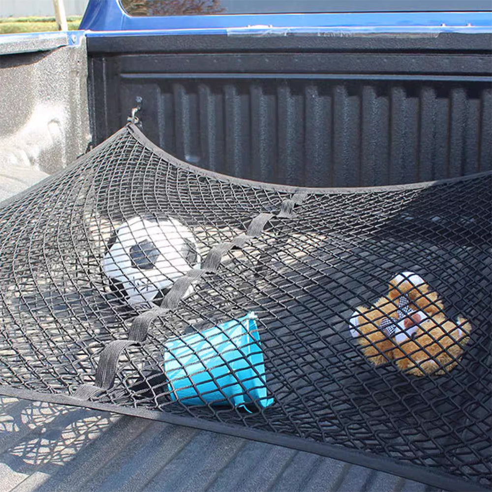 ETL INDUSTRIES Cargo Net for Pickup Truck Bed - Heavy Duty Net Mesh Organizer, 4'x4' Stretch to 7'x7' Highly Elastic Bungee Truck Bed Net with Hooks for Camping, Trip, Daily Light Loads of Trucks