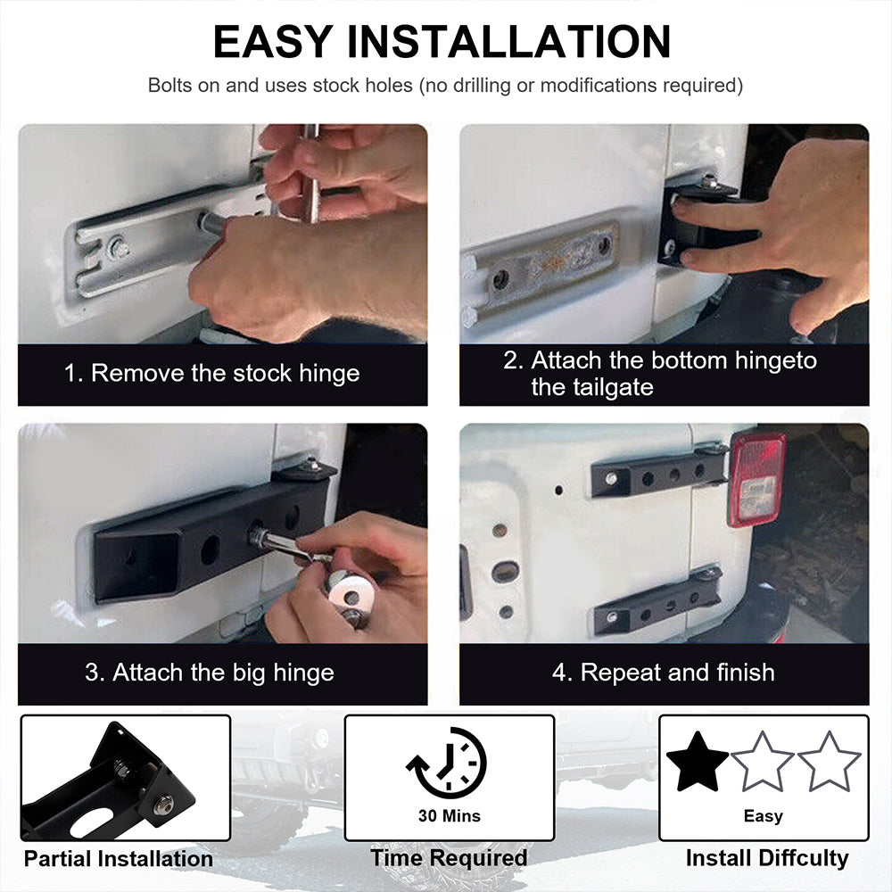 ETL INDUSTRIES Steel Tailgate Hinge Set Reinforced Heavy Duty - Rear Door Hinges Tail Gate Hinge Cover Bracket Fits 1997-2006 for Jeep Wrangler TJ Unlimited 2/4 Door