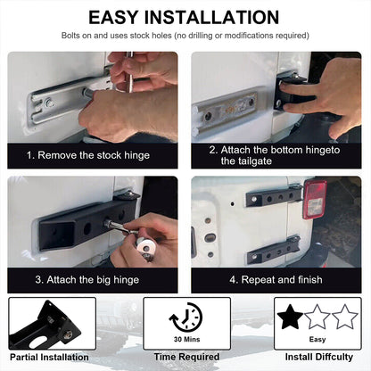 ETL INDUSTRIES Steel Tailgate Hinge Set Reinforced Heavy Duty - Rear Door Hinges Tail Gate Hinge Cover Bracket Fits 1997-2006 for Jeep Wrangler TJ Unlimited 2/4 Door
