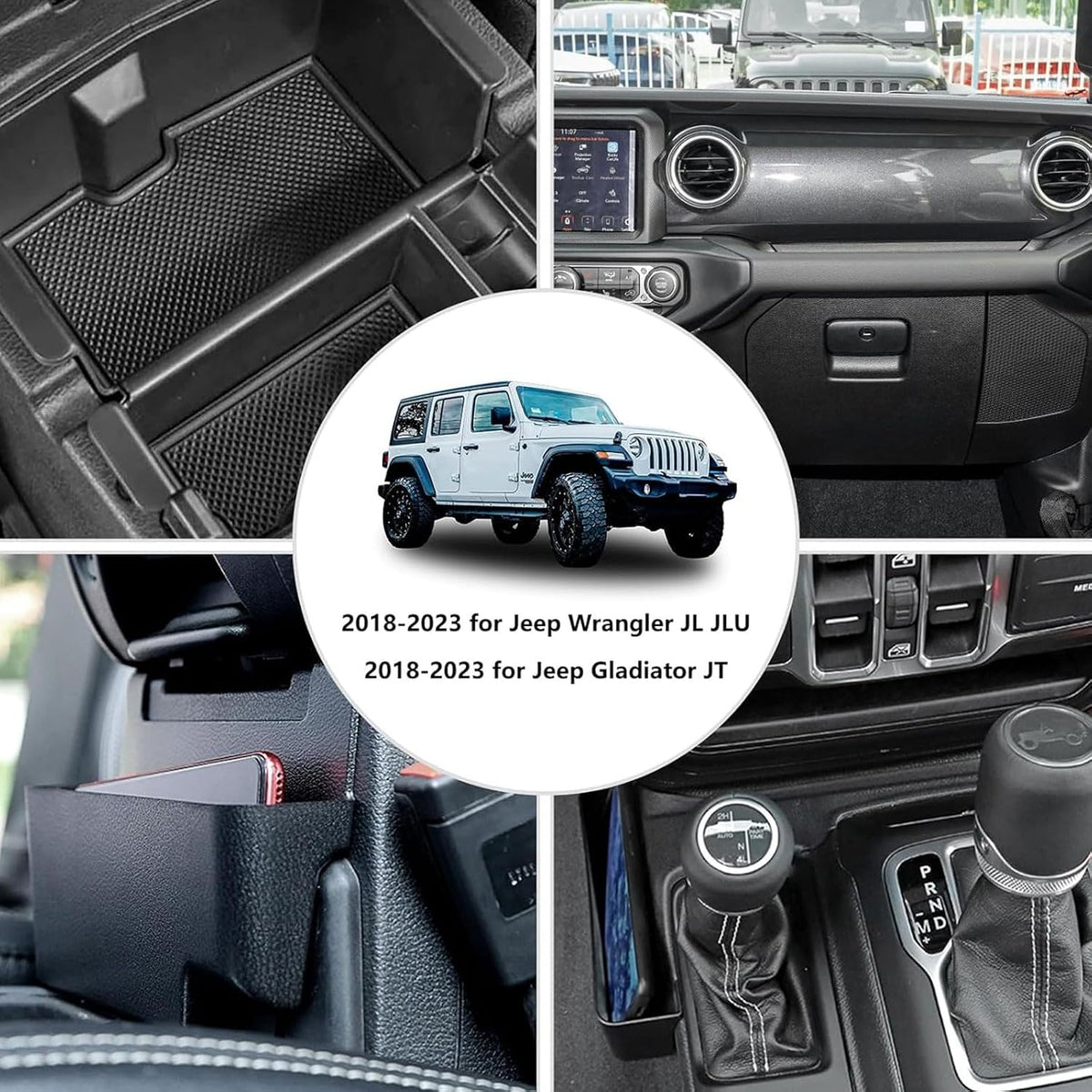 4PCS Center Console Organizer Kit for Jeep Wrangler JL/JLU 2018–2023 & Gladiator JT 2020–2023