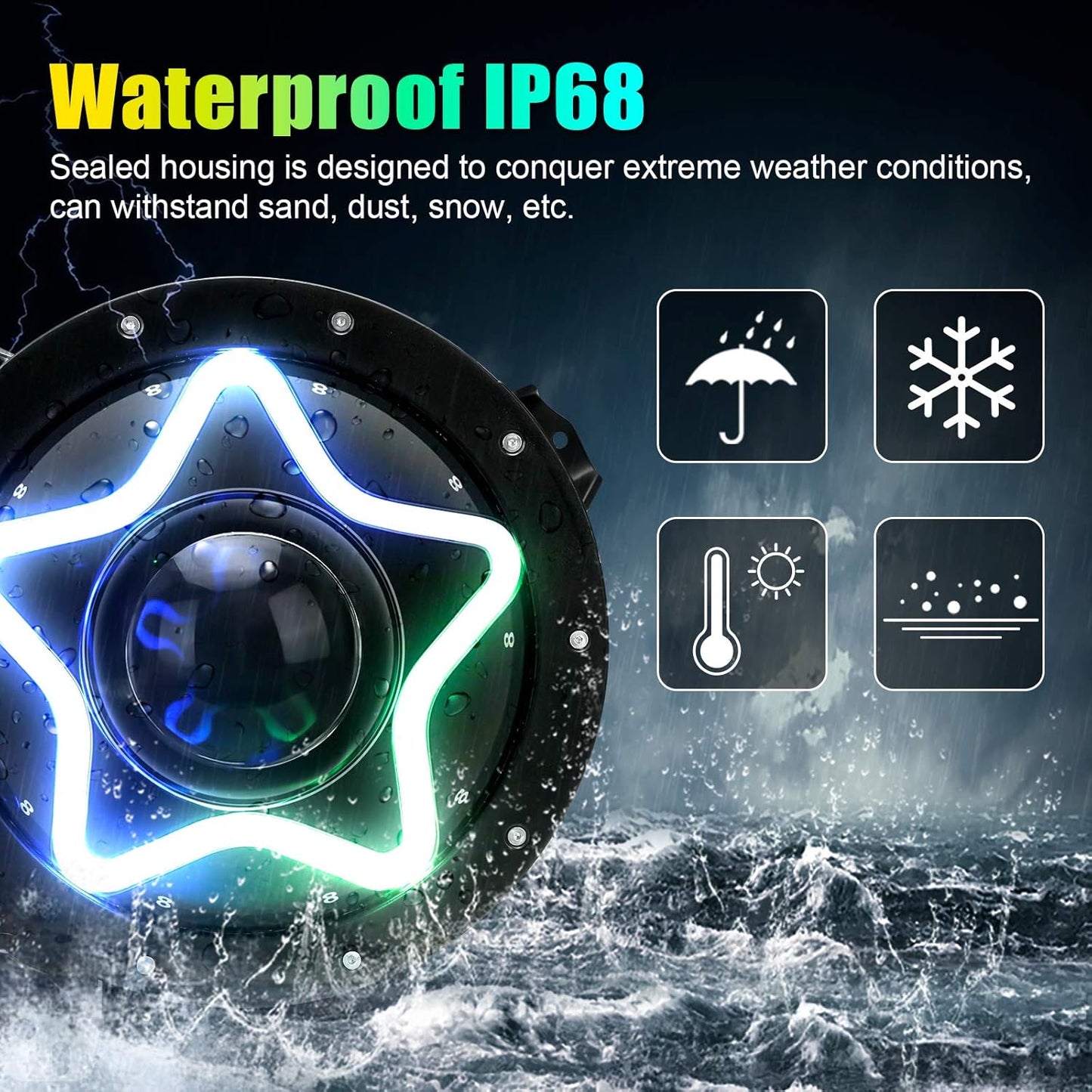 9 Inch Headlight RGB Halo Led Round with Amber Turn Signal,Star Shape Chasing Headlights Compatible with Gladiator JT 2018-2020 Wrangler JL JLU Sahara Rubicon