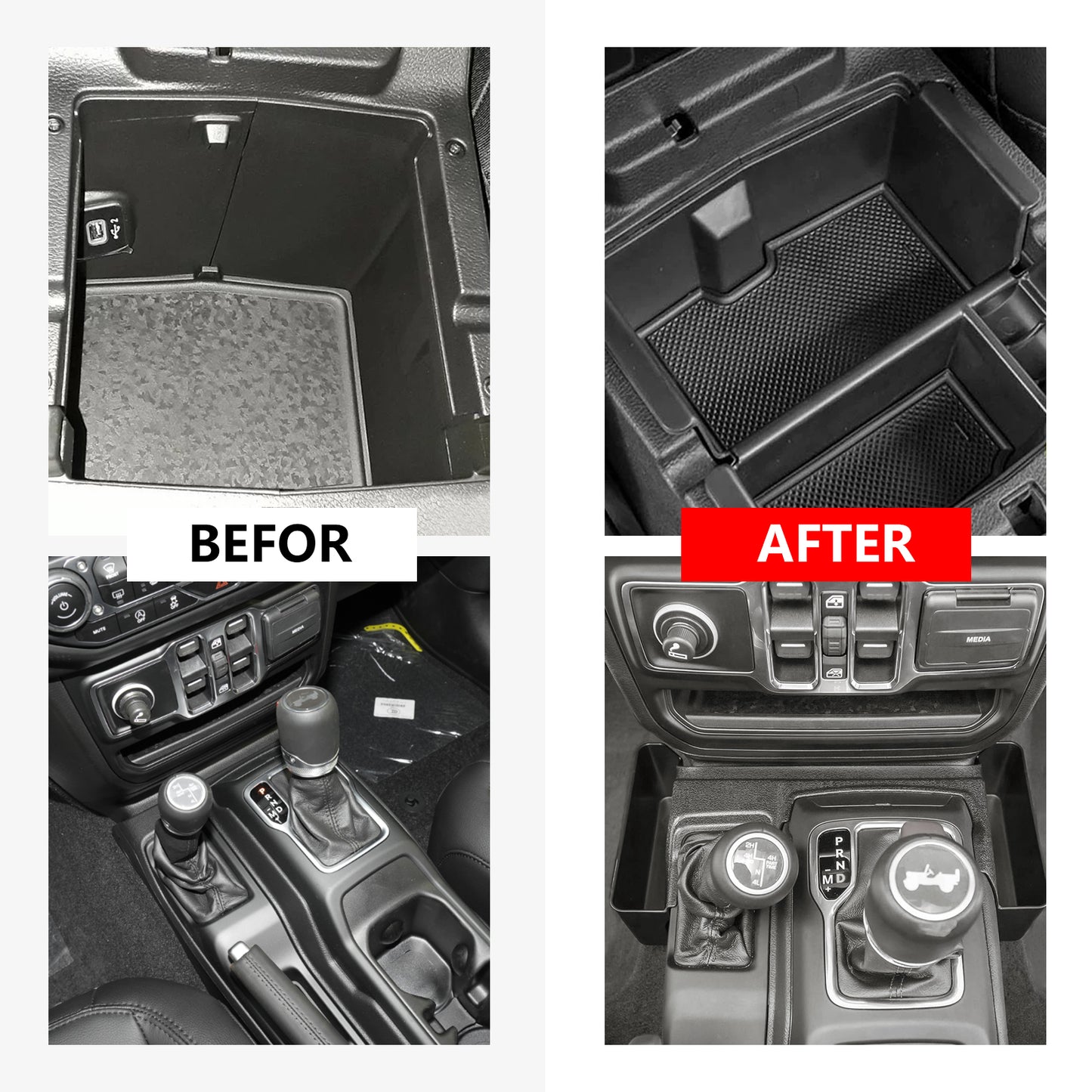 ETL INDUSTRIES 4PCS Center Console Organizer Storage Box for 2024 2025 Jeep Wrangler JL JLU 4XE and Gladiator JT, Gear Shift Console Tray Organizer, Hanging Armrest Storage Box, Co-Pilot Organizer