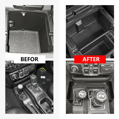 ETL INDUSTRIES 4PCS Center Console Organizer Storage Box for 2024 2025 Jeep Wrangler JL JLU 4XE and Gladiator JT, Gear Shift Console Tray Organizer, Hanging Armrest Storage Box, Co-Pilot Organizer