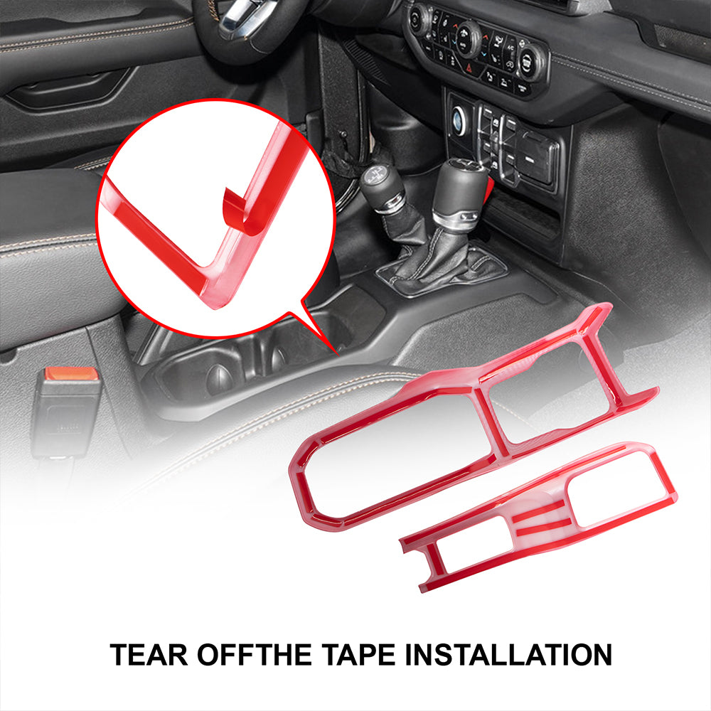 ETL INDUSTRIES Gear Shift Panel Trim Cover Carbon Fiber for Jeep Wrangler JL JLU/Gladiator JT 2018 2019 2020 2021 2022 2023 Decoration Interior Gearshift Panel Handbrake Cover Trim (Red)