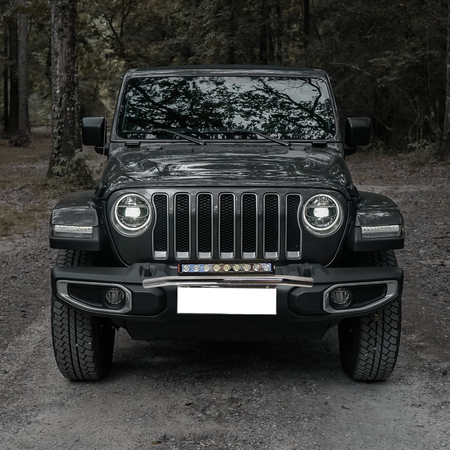 ETL INDUSTRIES Front License Plate Light Bar Mount Bracket Stainless Steel LED Lighting Bar Holder Universal Fit for Jeep Off-Road (Chrome)