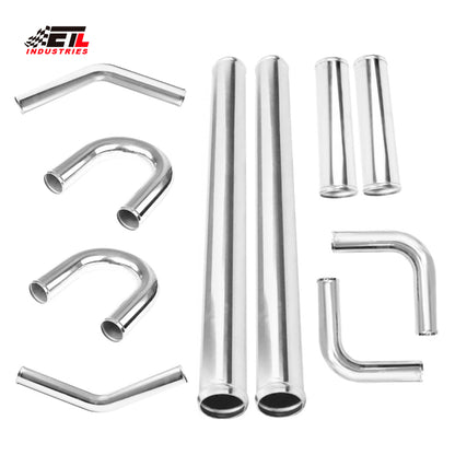 ETL INDUSTRIES 10PCS 2.5IH Aluminum Intercooler Piping Kit, Universal DIY Custom Pipe Straight & U-Bend Elbow Tube Kits