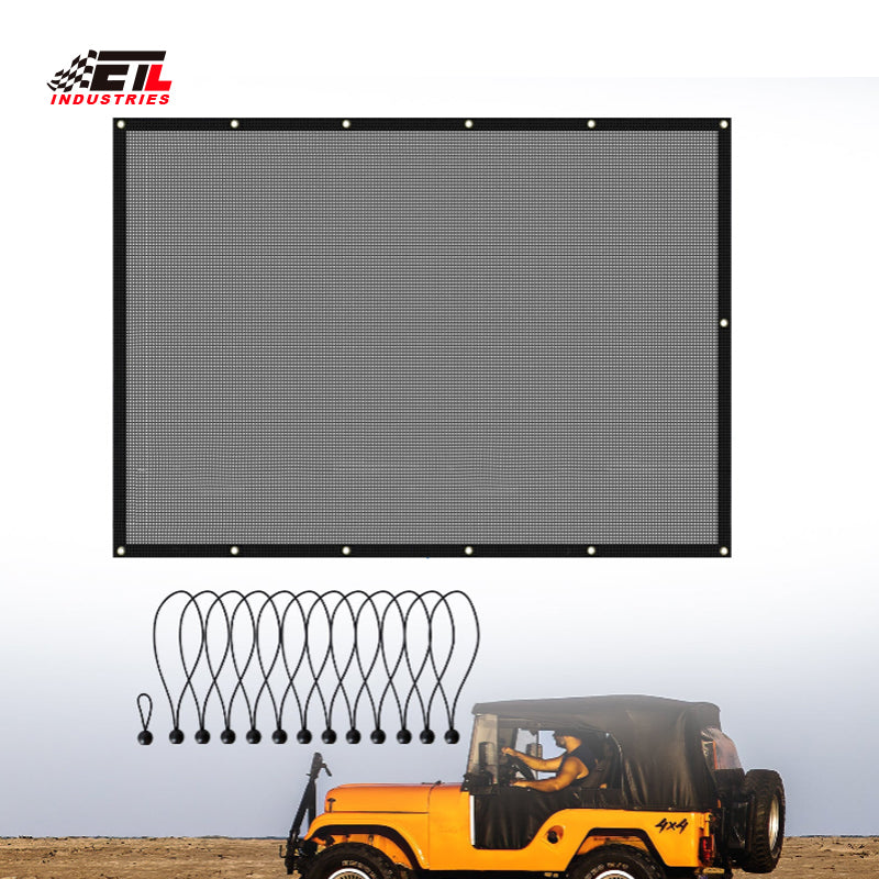 ETL INDUSTRIES Mesh Sunshade Bikini Top for Jeep Wrangler TJ 1997-2006 2 Door Polyester Soft Top Cover UV Sun Protection Sun Shade Roof (Black)