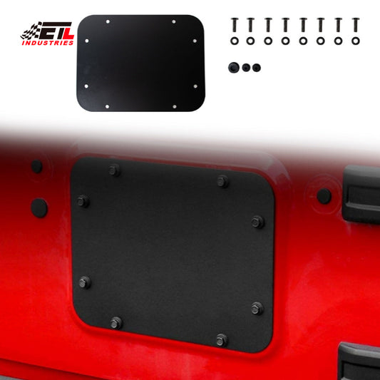ETL INDUSTRIES Aluminum Spare Tire Carrier Delete Filler Plate Flat Tailgate Vent Cover & Tailgate Frame Rubber Plug with Bolts Fits 2007-2017 for Jeep Wrangler JK & JKU