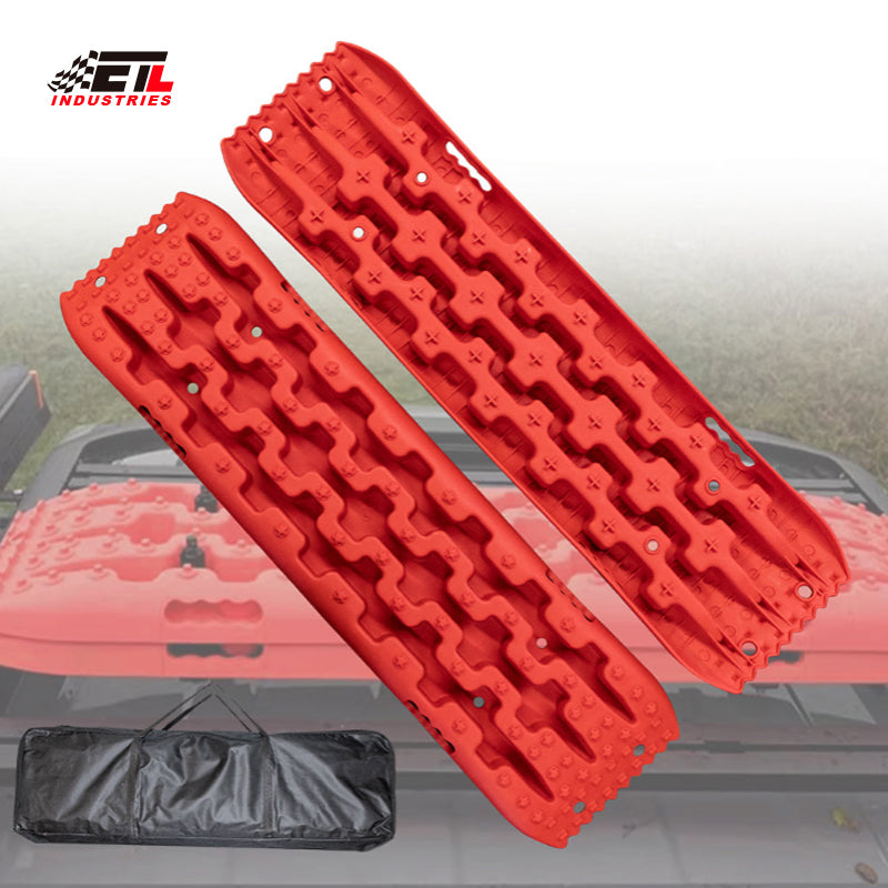 ETL INDUSTRIES Plastic Off-Road Traction Board Recovery Tracks 4WD Tire Ladder Traction Mats with Bag for Truck | Sand | Mud | Snow Ladder Ramps (Red)