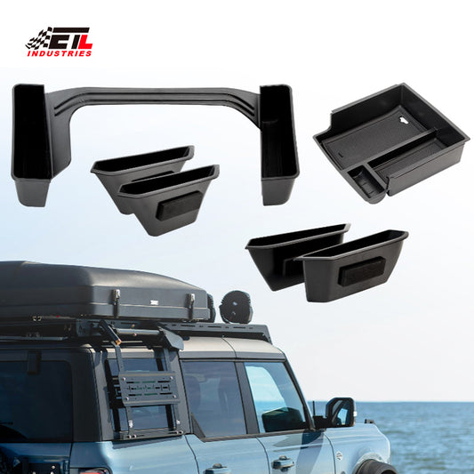 ETL INDUSTRIES 4 PCS Interior Storage Accessories for Ford Bronco 2021 2022 2023 2024, Center Console Shifter Storage, 4-Door Handle Organizer, Armrest Storage Box (Not for 2025)