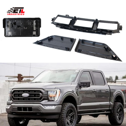 ETL INDUSTRIES Front Bumper Grille, Guards Pads & License Plate Frame Bracket Kit Compatible with Ford F-150 2021-2023 Lower Center Cover Spacer Panel, ML3Z17B968BB ML3Z17B968BA